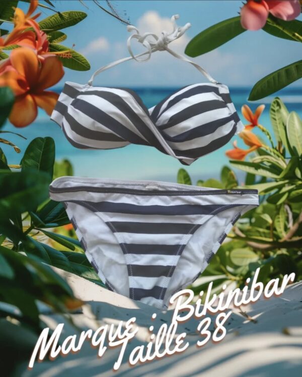 Maillot de bain à bandeaux 2 pièces à rayures